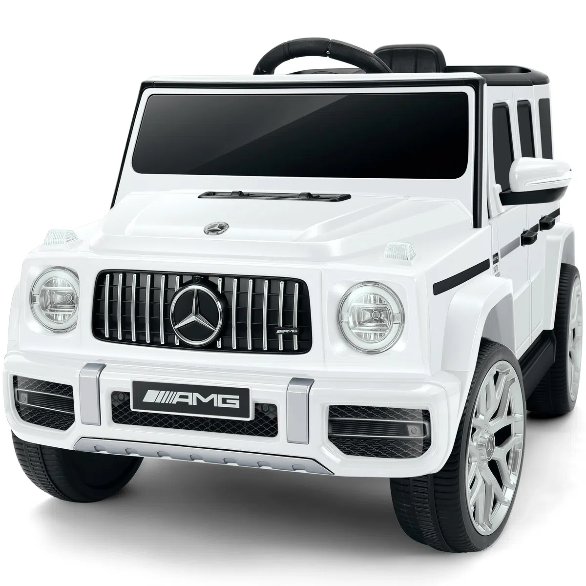 ELEMARA Voiture Électrique Enfant Mercedes Benz AMG G63,Voiture pour Enfant avec télécommande parentale,Camion électrique à Conduite,Suspension Ressort,Lumière Clignotante/LED,Bluetooth,Musique,Blanc