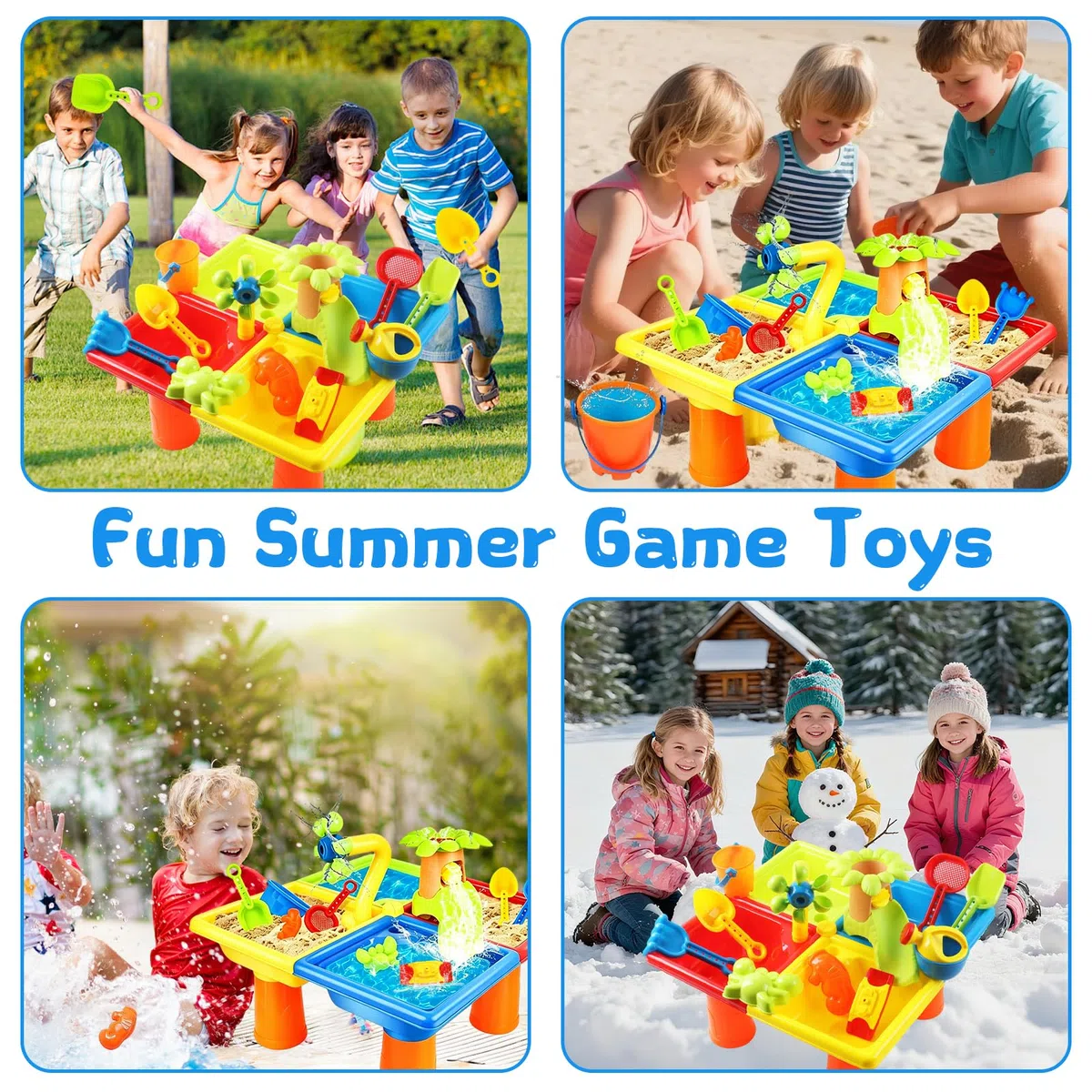 Table à Eau de Sable 4 en 1, 25 Pièces Table d'eau pour Enfants, Table de Plage pour Enfants, Table d‘Activités Sensorielle Enfant, pour Jeu Sensoriel, Plage Jardin Piscine, Garçons Filles 3 à 8 Ans