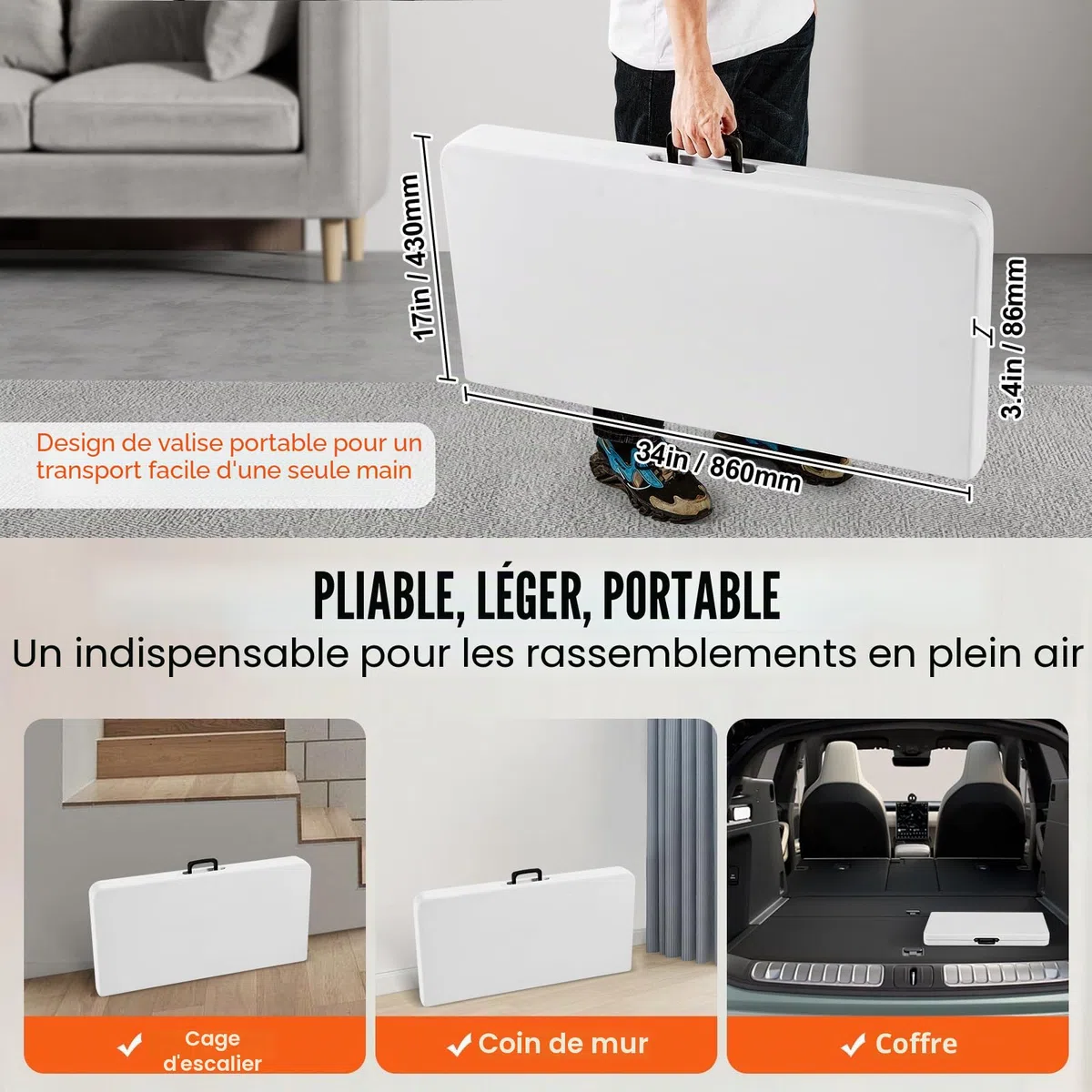 VEVOR Table de Mahjong Pliable, Table de Jeu de Cartes pour 4 Joueurs, avec Plateau Vert Résistant à l'usure, Table de Dominos Portable avec Poignée de Transport, pour Puzzles Poker, 86x86x74 cm