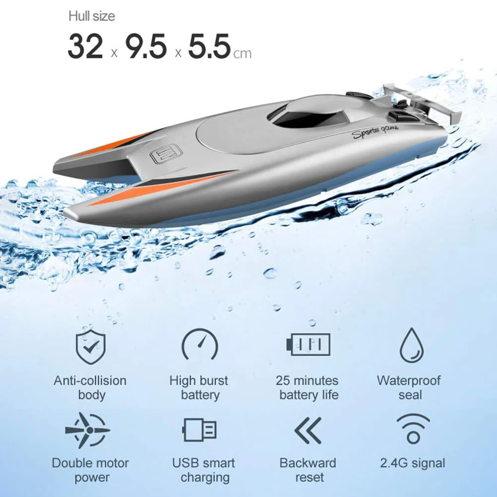 Bateaux RC pour Enfants Adultes 30KM / H Bateau de Course à Grande Vitesse 2 canaux 2.4G Bateaux télécommandés Radio pour Bateau de Course en Piscine