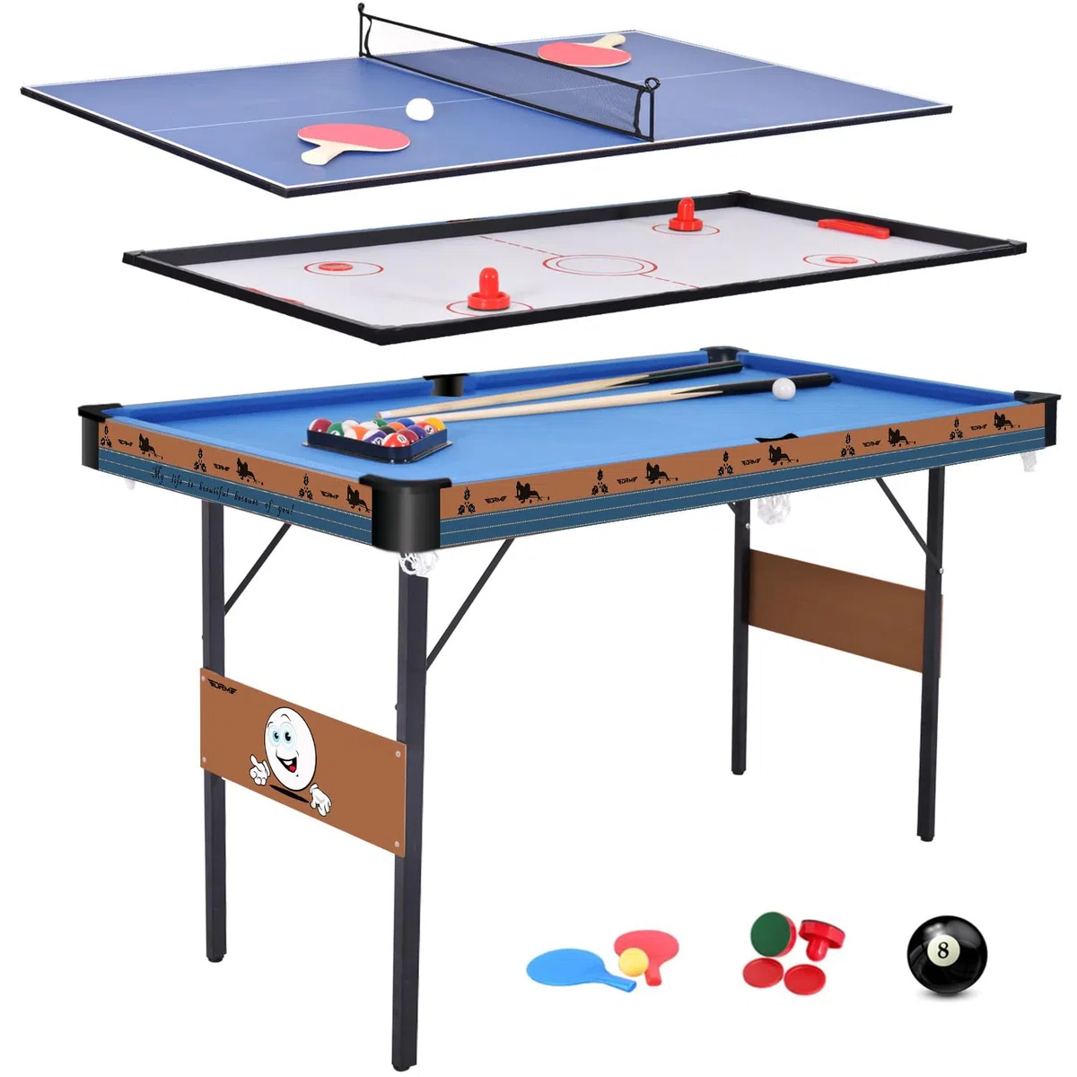 OYE Table de jeu 3 en 1 de 140 cm, pliable, en bois d'ingénierie, billard, hockey, tennis de table