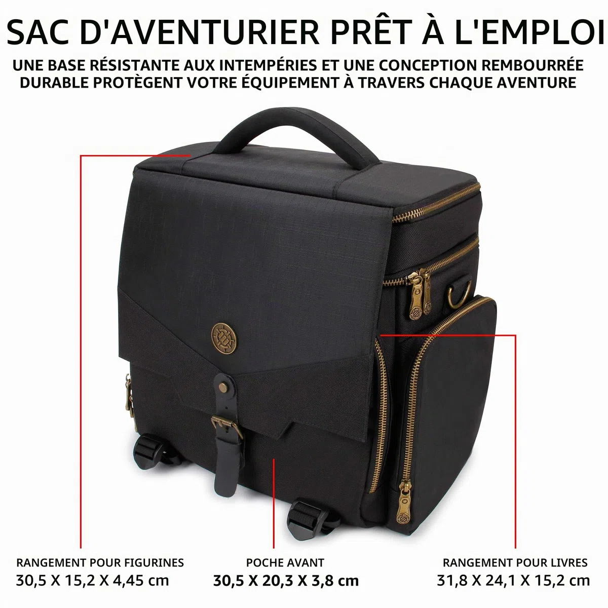 Enhance Sac de Voyage RPG Jeux de Table avec Donjons et Dragons et Figurines, Sacoche de Transport Rembourrée à Multiples Rangements avec Compartiment pour Livres (4 à 8) et Poche pour Dés et Jetons