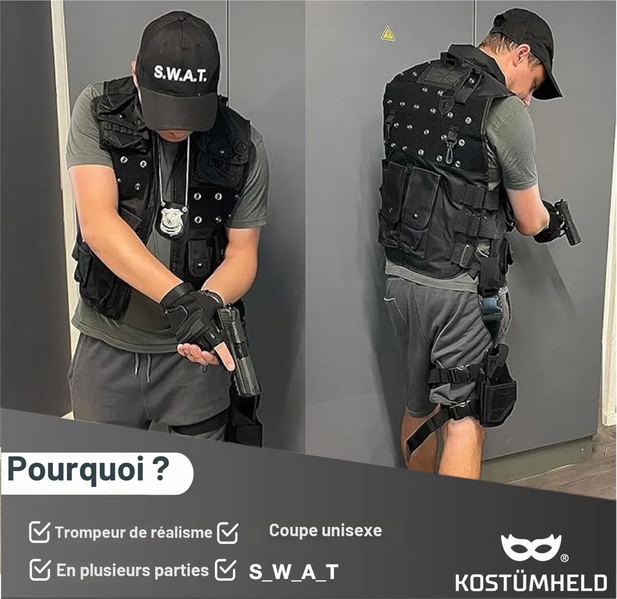 TK Gruppe Timo Klingler Costume 6 en 1 SWAT UNISEXE pour Hommes & Femmes - Ensemble pour Carnaval, Mardi Gras & Halloween