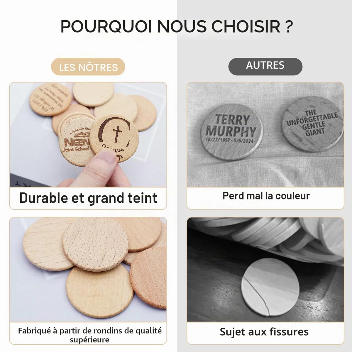 Lot de 100 jetons ronds en bois personnalisés, 3,8 cm, pièces en bois pour images de texte, jetons de boissons, petits disques, étiquettes décoratives, gravure laser