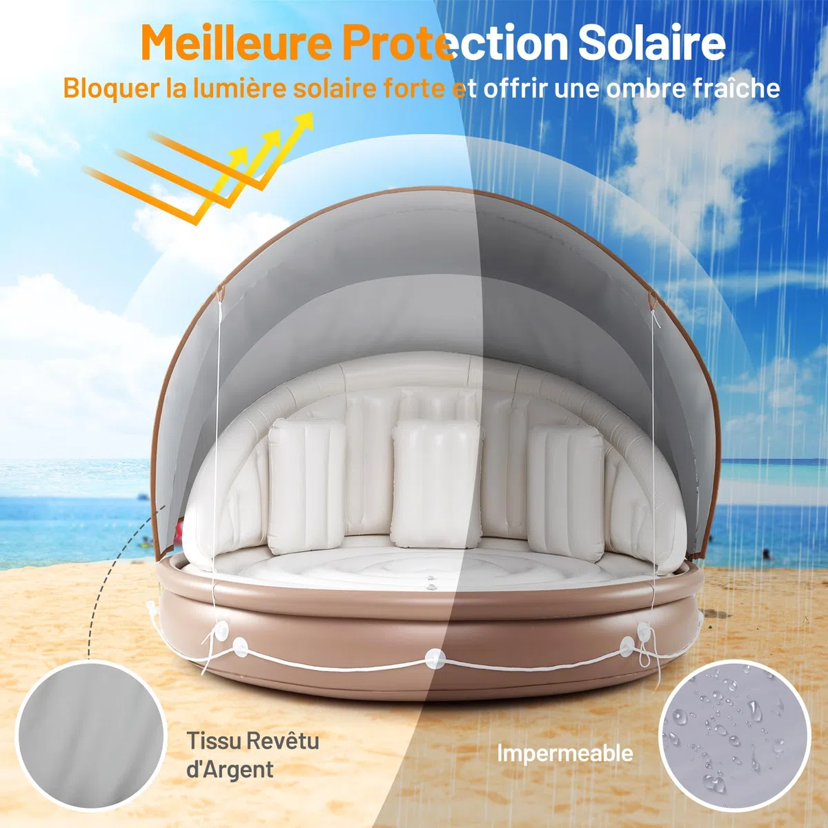 GOPLUS Lit Flottant Gonflable 2-3 Personnes avec Auvent,Ile Gonflable Flottuer Geant pour Piscine,Plage,Terrasse,Charge Max 180 KG,186X186 X 155 CM sans Souffleur