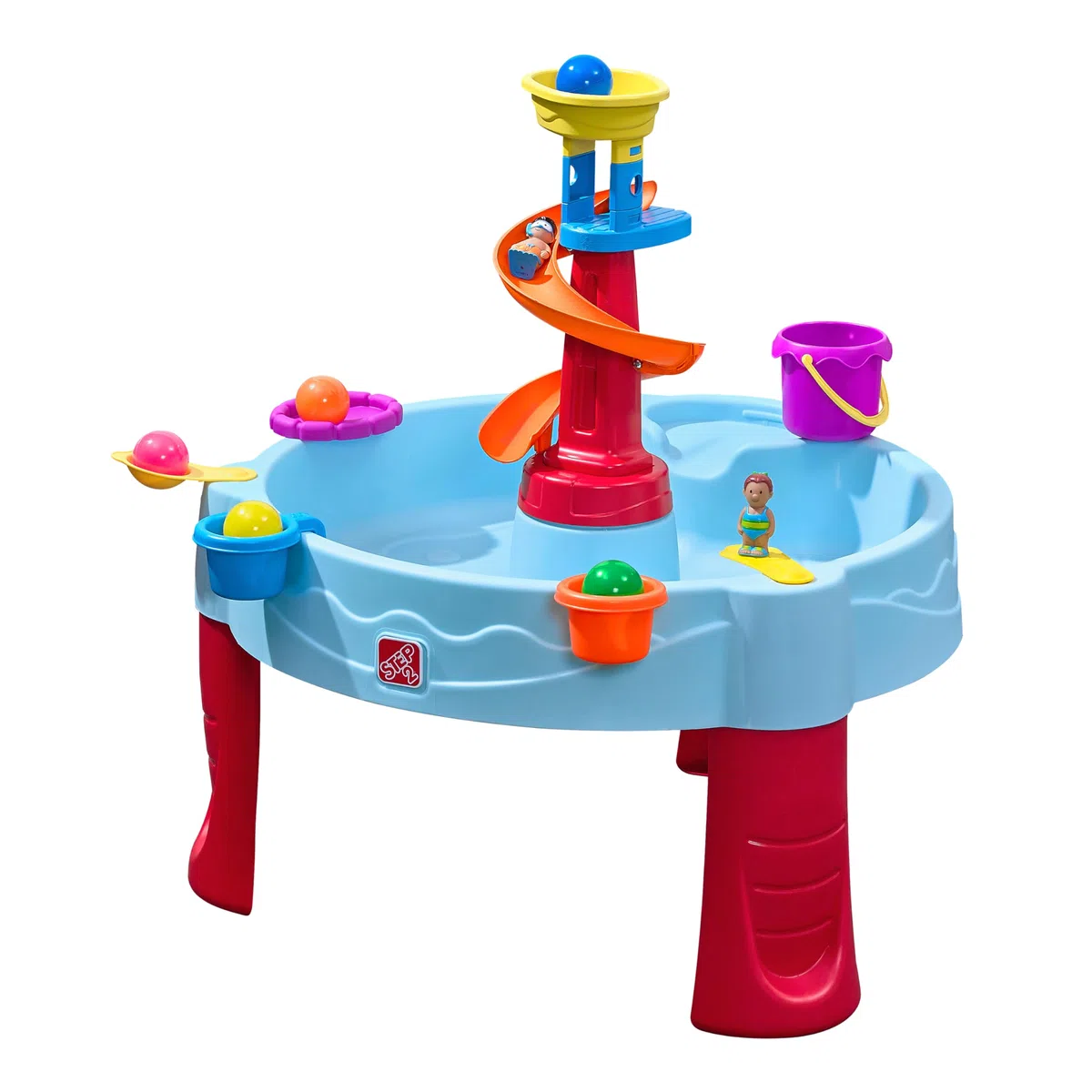 Step2 Spiral Slide Table d'eau avec 13 Accessoires | Table De Jeu Enfant A Eau | Table D'Activité pour Le Jardin en Bleu Et Rouge