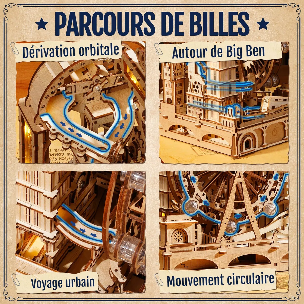 ROKR Marble Travel London – Puzzle Circuit à Billes 3D en Bois, Kit STEM pour Adolescents & Adultes, Maquette Interactive des Monuments de Londres avec Affichage Lumineux