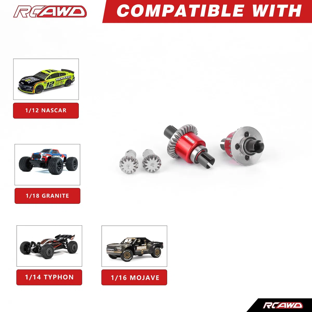 RCAWD Différentiel étanche 30T 0,8Mod avec engrenage principal 12T de remplacement pour ARA311177V2, pour Arrma 1/16 Mojave Grom 1/14 Typhon 1/18 Granite, Losi 1/12 Nascar Rempli d'huile de Nascar