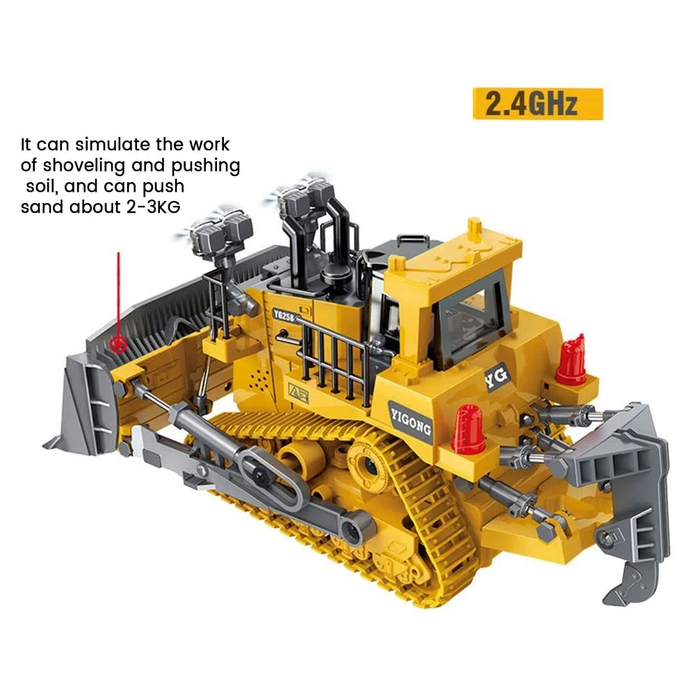 1:24 2.4GHz 9 Canaux TéLéCommande Tracteur Jouet Bulldozer RC Alliage D'Aluminium IngéNierie Tracteur pour Enfants Style A