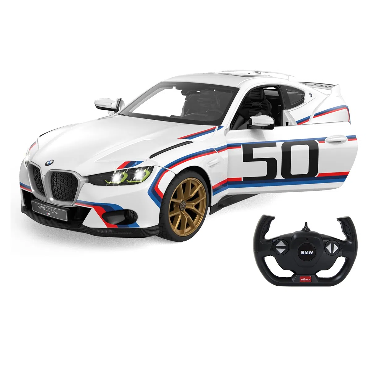 JAMARA BMW 3.0 CSL 1:14 Porte Manuelle Blanche 2,4 GHz – Licence Officielle, intérieur détaillé, Peinture fidèle à l'original, Pare-Brise Transparent, lumière LED, Voiture RC