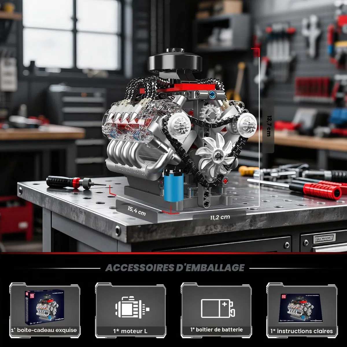 Mould King 10171 Technique Supercar V8 Moteur Blocs de Construction 487 pièces Moteur 8 cylindres Kit de Construction Modèle Jouet Cadeau Objets de Collection pour garçons et Filles