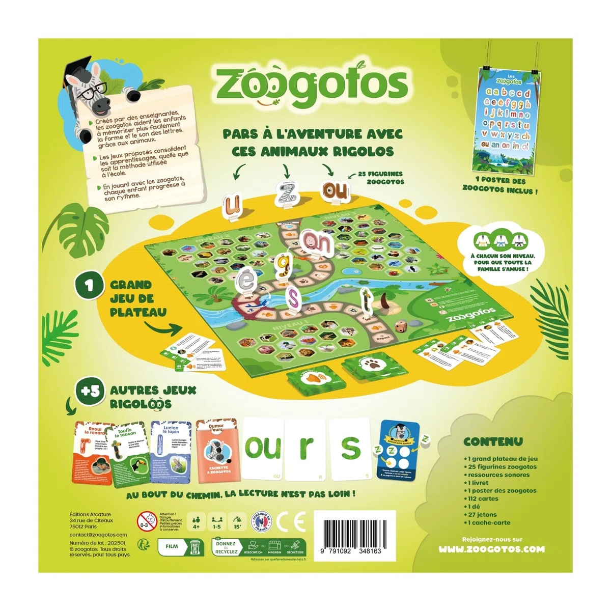 Jeu de Société Éducatif Lecture Enfant 4-7 Ans – 6 Jeux Progressifs et Ludiques pour Apprendre Les Lettres et Les Sons – Animaux-Lettres Astucieux – Méthode Éprouvée – Fabriqué en France