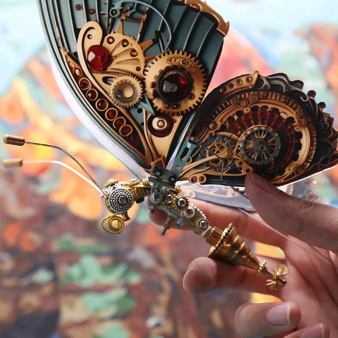 Kit de puzzle 3D en métal mécanique dynamique papillon pour adulte, modèle papillon mécanique avec boîte à musique, kits de montage en métal, parfait pour cadeau, 300 pièces, rouge