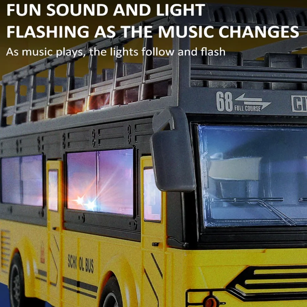 Bus télécommandé, RC Bus Voiture télécommandée 1/30 4CH avec Musique légère, Porte ouvrante, Bus Jouet d'interaction Parent-Enfant