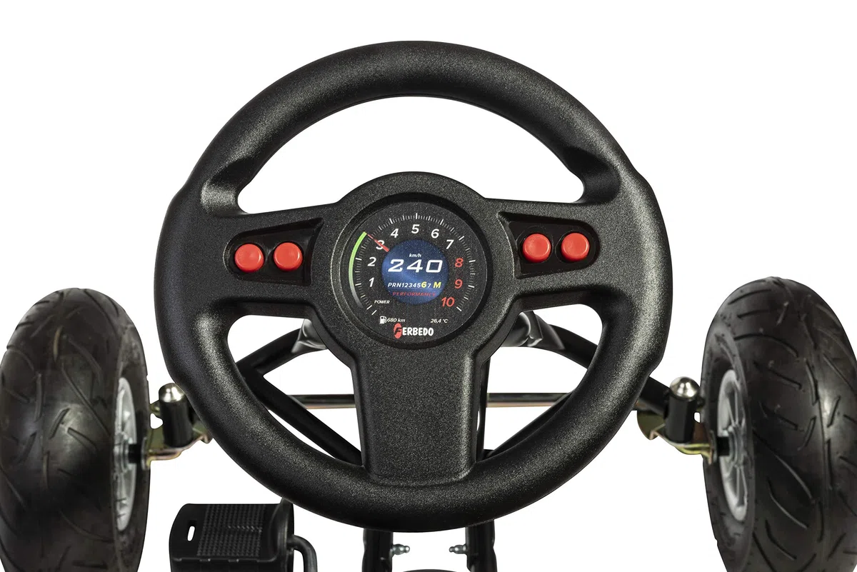 Ferbedo Go Kart AT X-Racer 105007 (Kart Noir avec Volant sonore et pneus gonflables, à partir d'environ 3-8 Ans) 102 x 60 x 64 cm