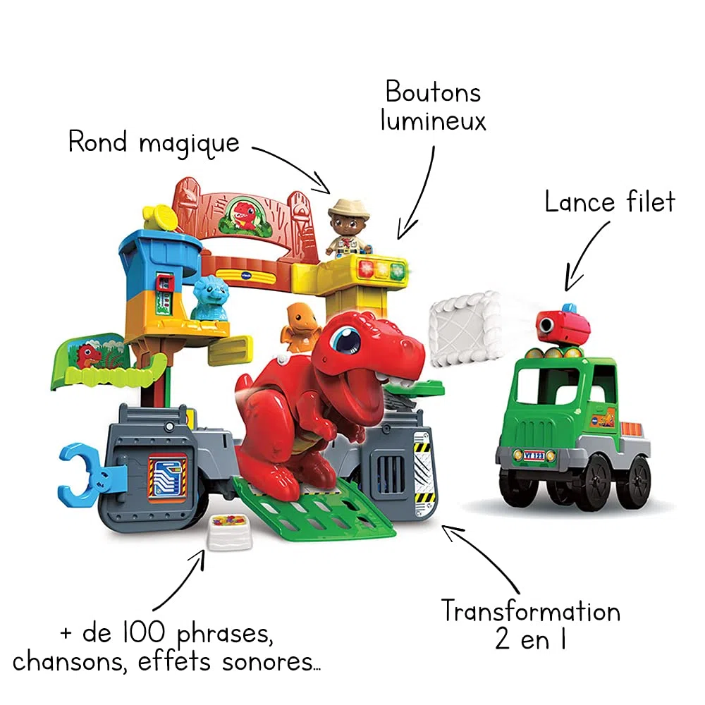 VTech – Tut Tut Copains - Super Camion-Parc SOS Dinos, Jouet Dinosaure 2 en 1 – 1/5 Ans - Version FR 542105 Multicolore