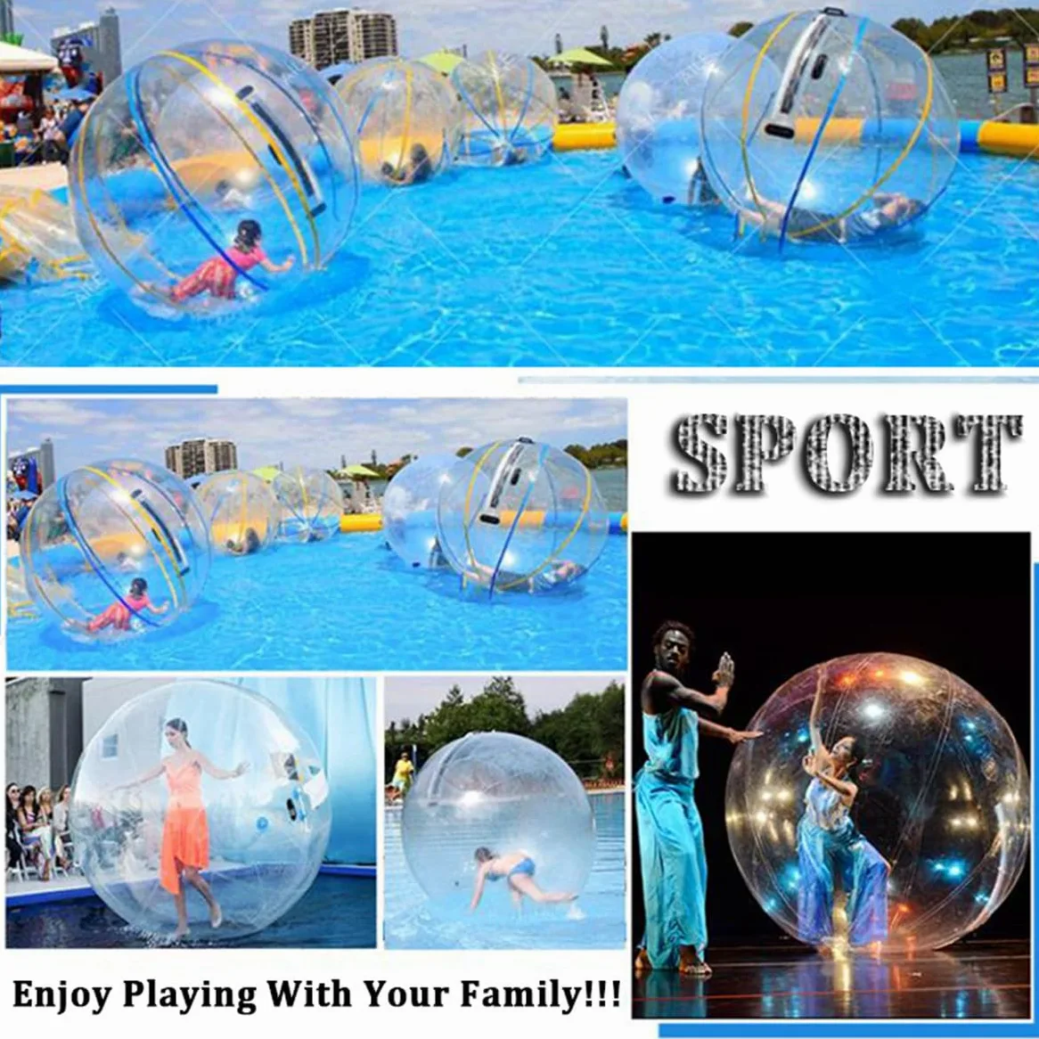 Ballon de Marche Gonflable à Fermeture éclair de 1,5/1,8/2/2,5 m, pour la Plage et Les Loisirs, en PVC Transparent avec Pompe à air électrique, 1,8 m