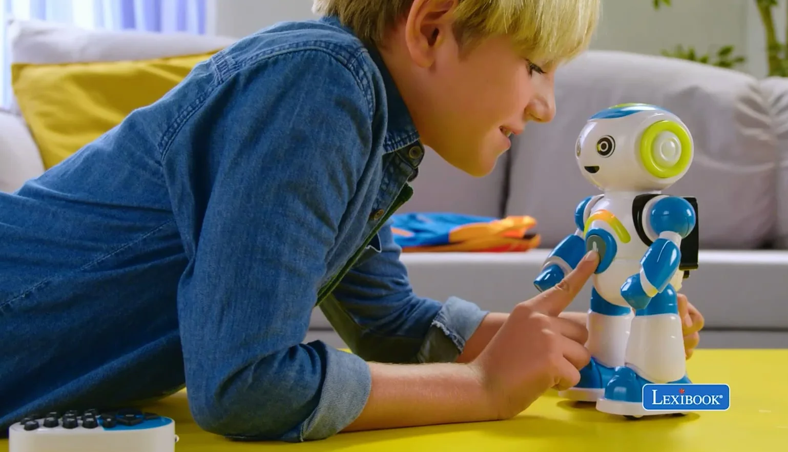 Lexibook,Robot Intelligent Powerman Junior éducatif et interactif,lit l'esprit, Danse,Joue de la Musique,répète Les Phrases,télécommande, Jouet à partir de 3Ans, version Espagnole Bleu/Blanc (ROB20ES)
