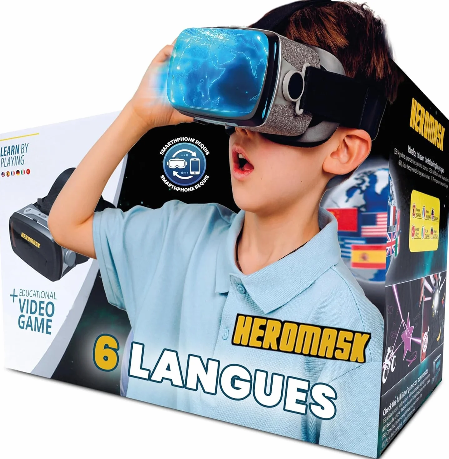 Heromask Casque VR Enfant 5-12 Ans · Jeux de Langues Réalité Virtuelle | Anglais, espagnol et allemand en jouant en VR. iPhone/Android. Cadeau original éducatif pour enfant