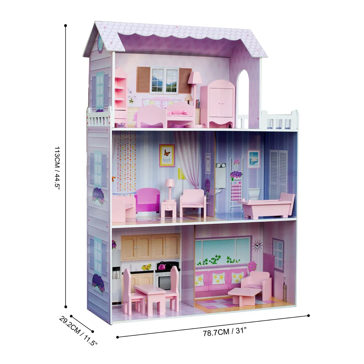 Olivia's Little World Giant Doll House, grande maison de poupée en bois avec mobilier et accessoires, maison de poupées de 3 étages pour enfants, maison de poupées pour des poupées de 12 ", 3 ans +