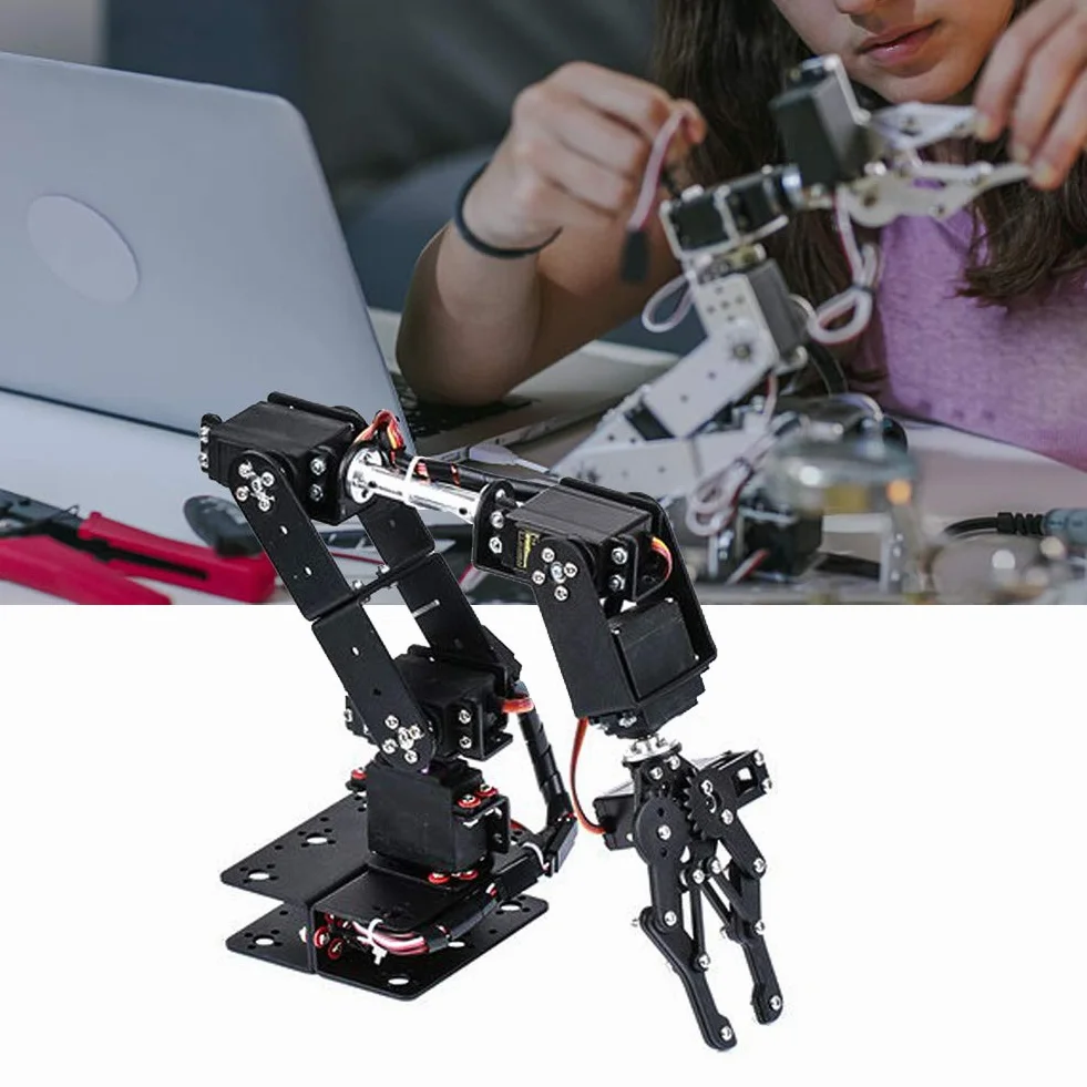 Kit de Bras Mécanique de Robot 6DOF, Pince de Programmation Robotique avec 6 Servomoteurs, Pièces de Robot Industriel de Manipulateur DOF à Angle de 180 Degrés pour l'enseignement Universitaire