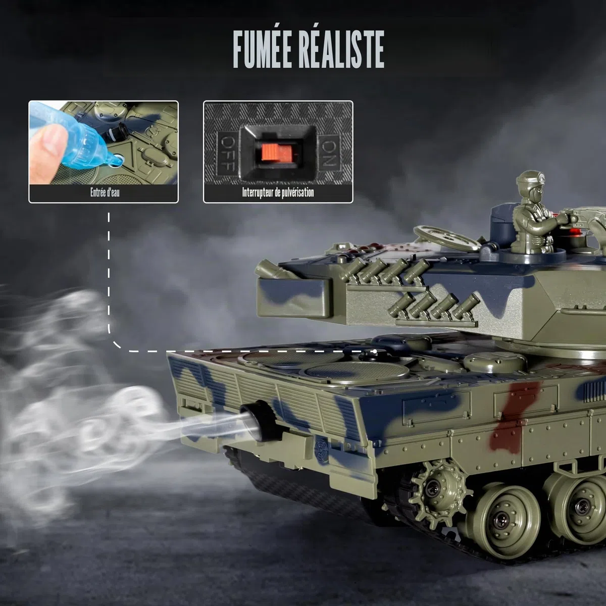 Supdex Tank Telecommande, RC Char 1/24 Telecommande, Leopard II Radiocommande, Combat avec de la Fumée et des Lumieres, Char Telecommandé Enfant, Convient aux Enfants de 6 Ans et Plus