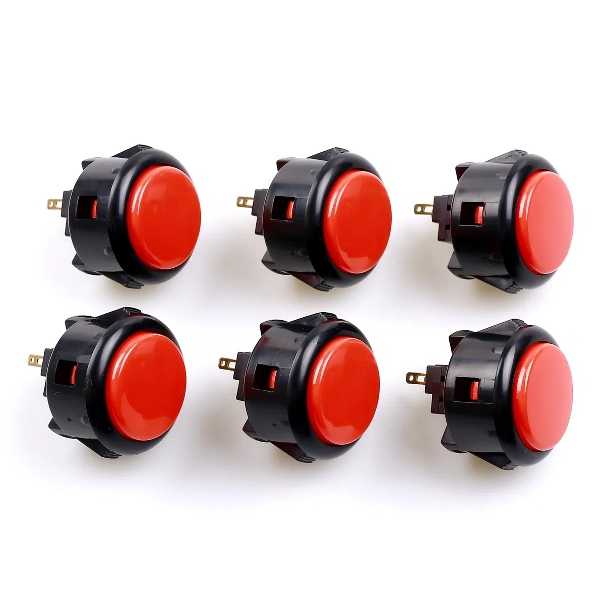 Sanwa Lot de 6 boutons poussoirs originaux OBSF-30 30 mm – pour jeux vidéo Arcade Jamma et console de jeux d'arcade (noir et rouge) S @ NWA