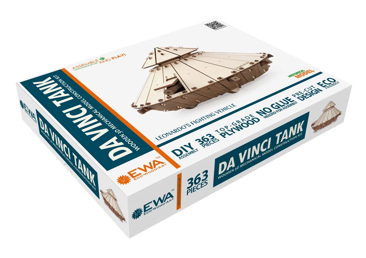 EWA Eco-Wood-Art - Tank de Leonardo Da Vinci - Puzzle 3D mécanique en Bois - Puzzle pour Adultes et Adolescents - Assemblage sans Colle - 278 pièces
