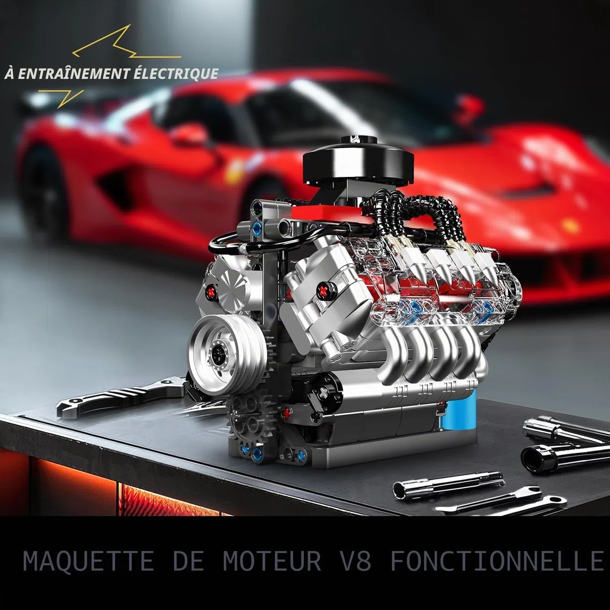 Mould King 10171 Technique Supercar V8 Moteur Blocs de Construction 487 pièces Moteur 8 cylindres Kit de Construction Modèle Jouet Cadeau Objets de Collection pour garçons et Filles