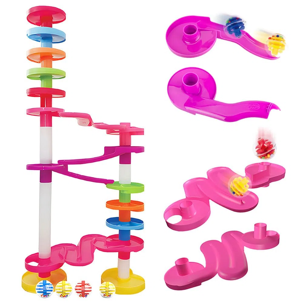 WEofferwhatYOUwant Super Ball Drop – Circuit à Billes Bébé 26 Pièces – Jouet Éducatif Montessori dès 10 Mois – Ramps Spiralées, Ponts Connectables, Billes Rattle – Apprentissage Motricité