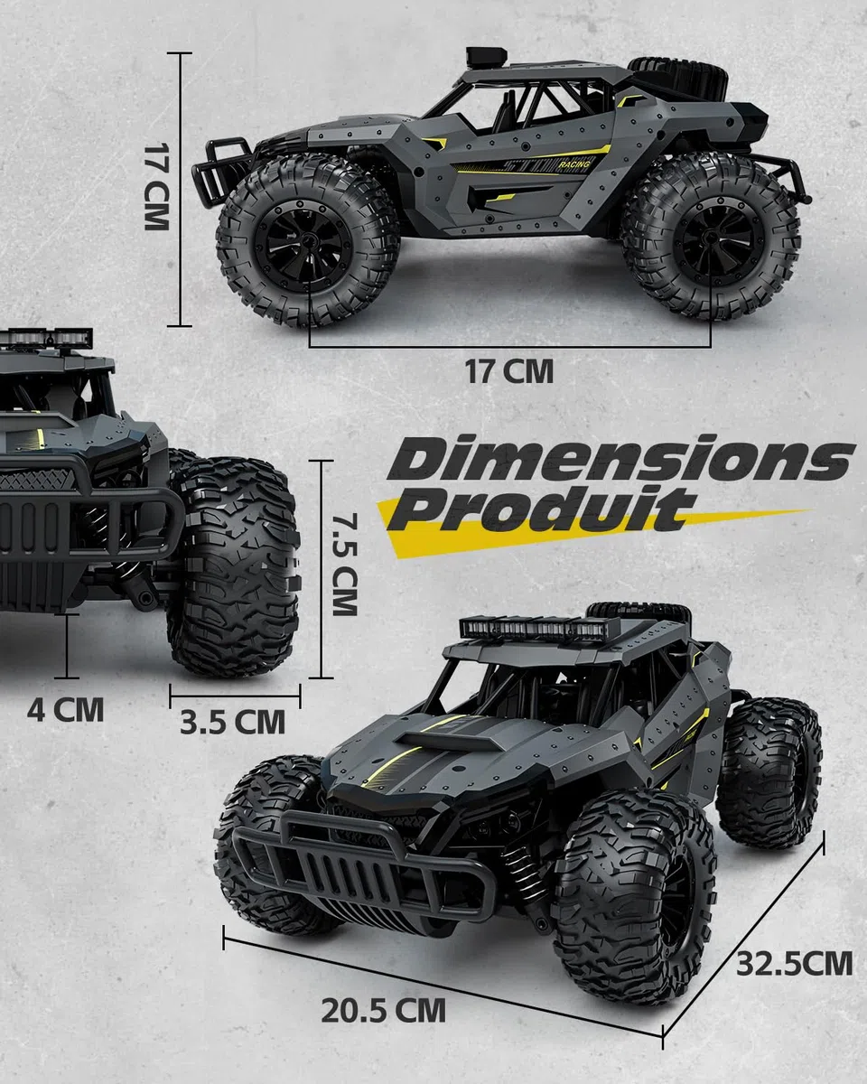 Tecnock Voiture Télécommandée 2,4GHz 1/16 RC Tout-Terrain - Jouet électrique avec 2 Piles, 60 Min de Lecture et Phare LED - Cadeau pour Enfants et Adultes