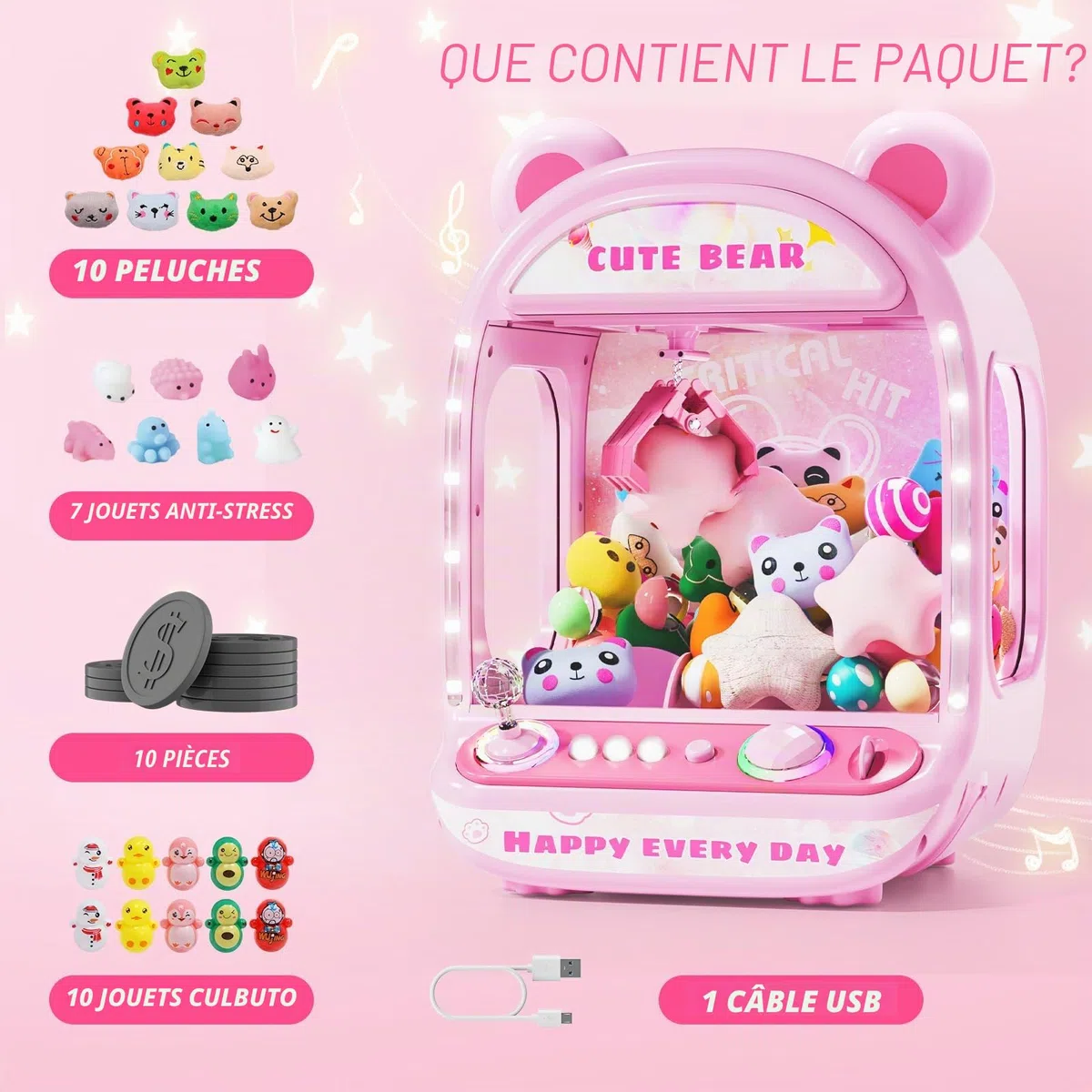 Skirfy Claw Machine pour enfants, jouets licornes pour filles de plus de 6 ans, mini machine de vente d'arcade avec Toy Candy Dispenser, jouet à griffes, cadeau