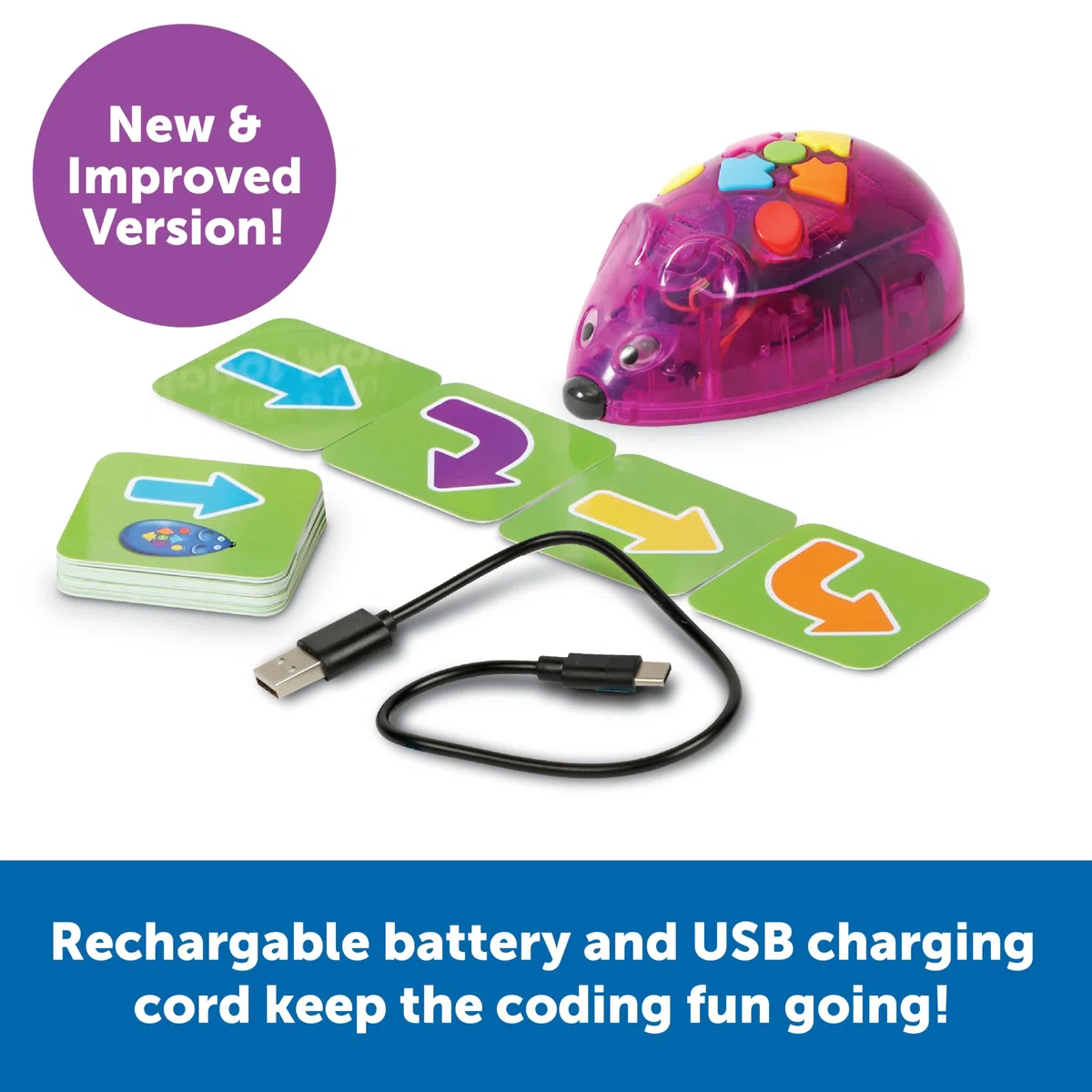 Learning Resources Code & Go Robot Souris Rechargeable, Jouets Mixte, Robot programmable interactif sans écran, dès 4 Ans