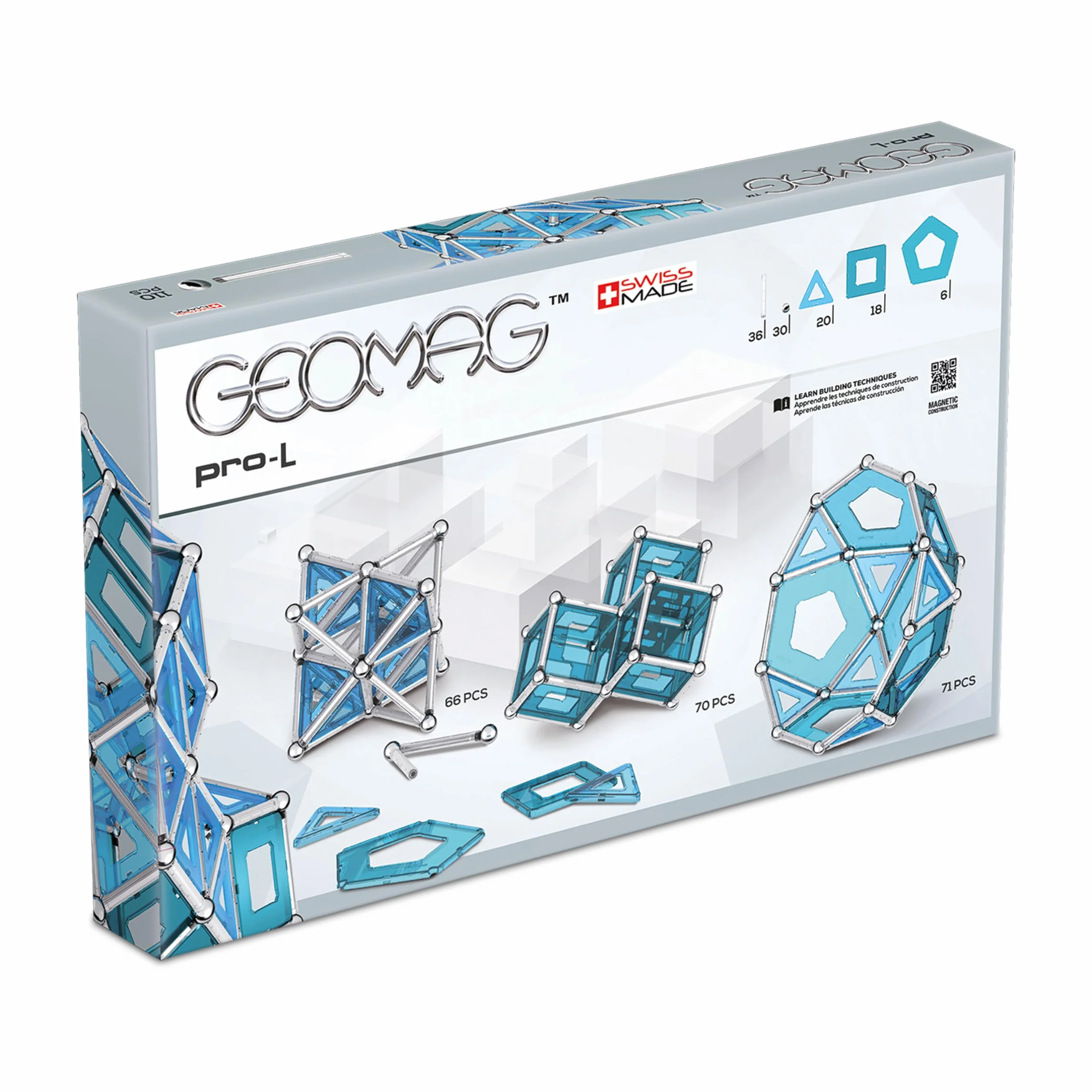 GEOMAG - Pro-L 110 Pcs, Construction Magnétique Enfant avec Barres, Billes et Panneaux, Polarité Visible, Jouet Enfant 8 Ans +, Jeu de Construction STEM Éducatif, Idée Cadeau Noël Anniversaire