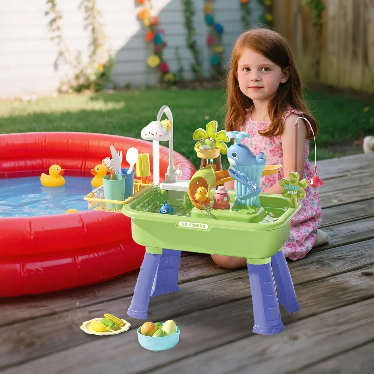 Générique Table de Jeux d'eau Table de Sable et d'eau pour | Jouet Sensoriel Éducatif Interactif avec Pompe pour Maison Jardin Développe la Coordination Main-Œil