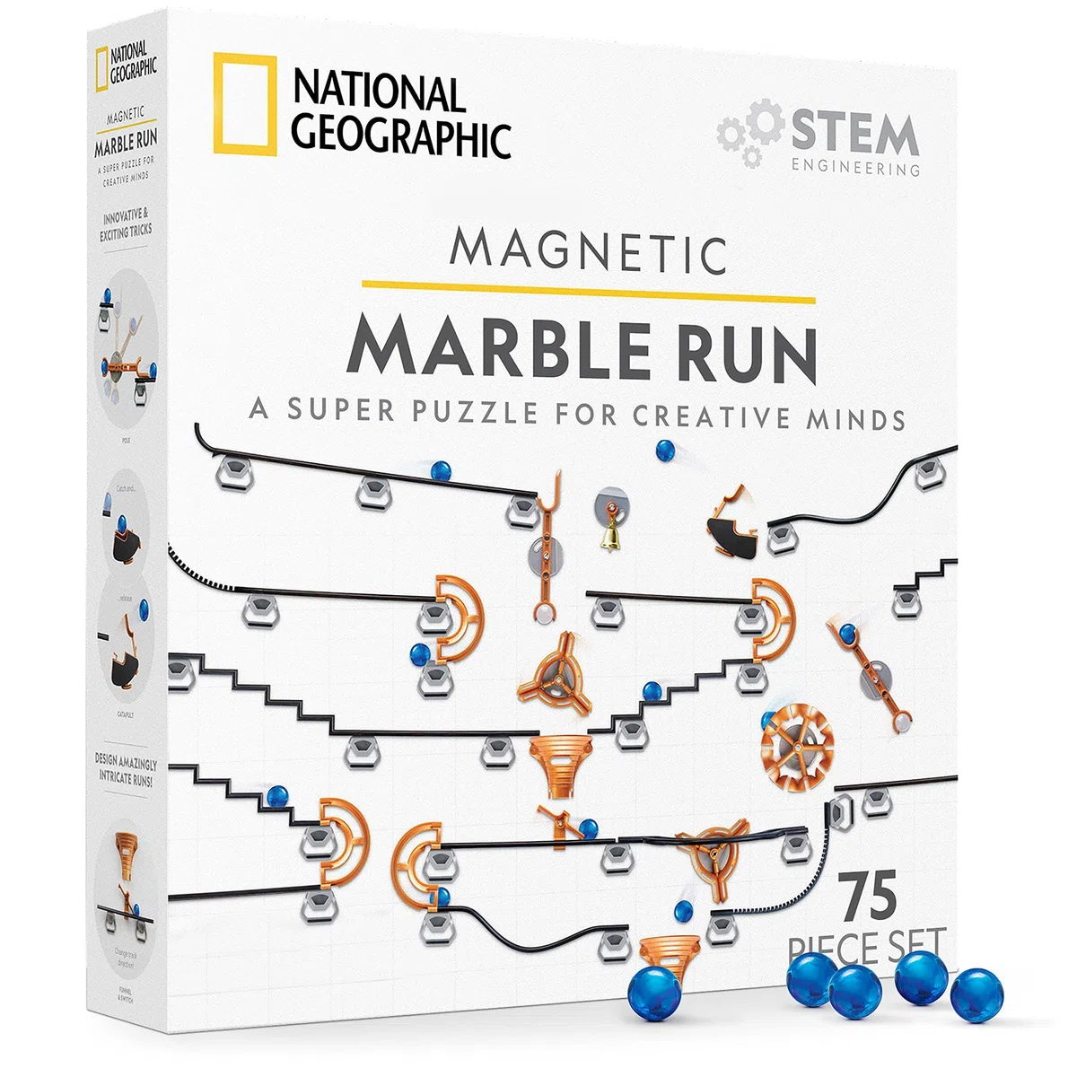 National Geographic Run de Billes Magnétique - Set de Construction STEM 75 Pièces avec Piste Magnétique, Pièces Astucieuses et Billes