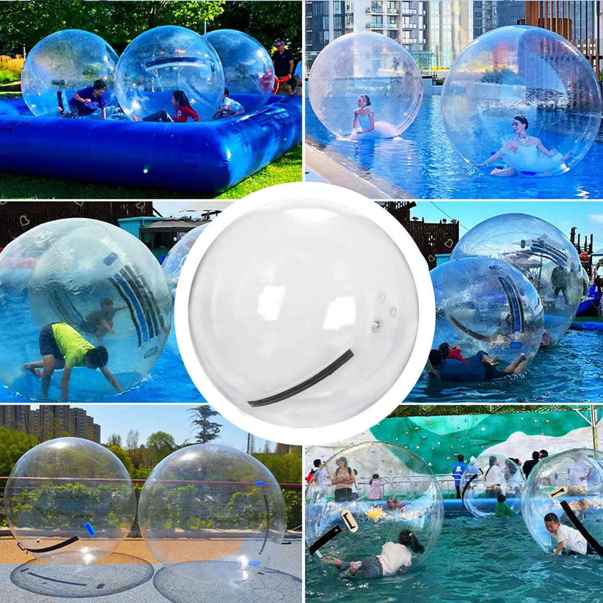 Ballon gonflable pour piscine, lac, plage – Boule à bulles transparente avec fermeture éclair pour enfants et adultes