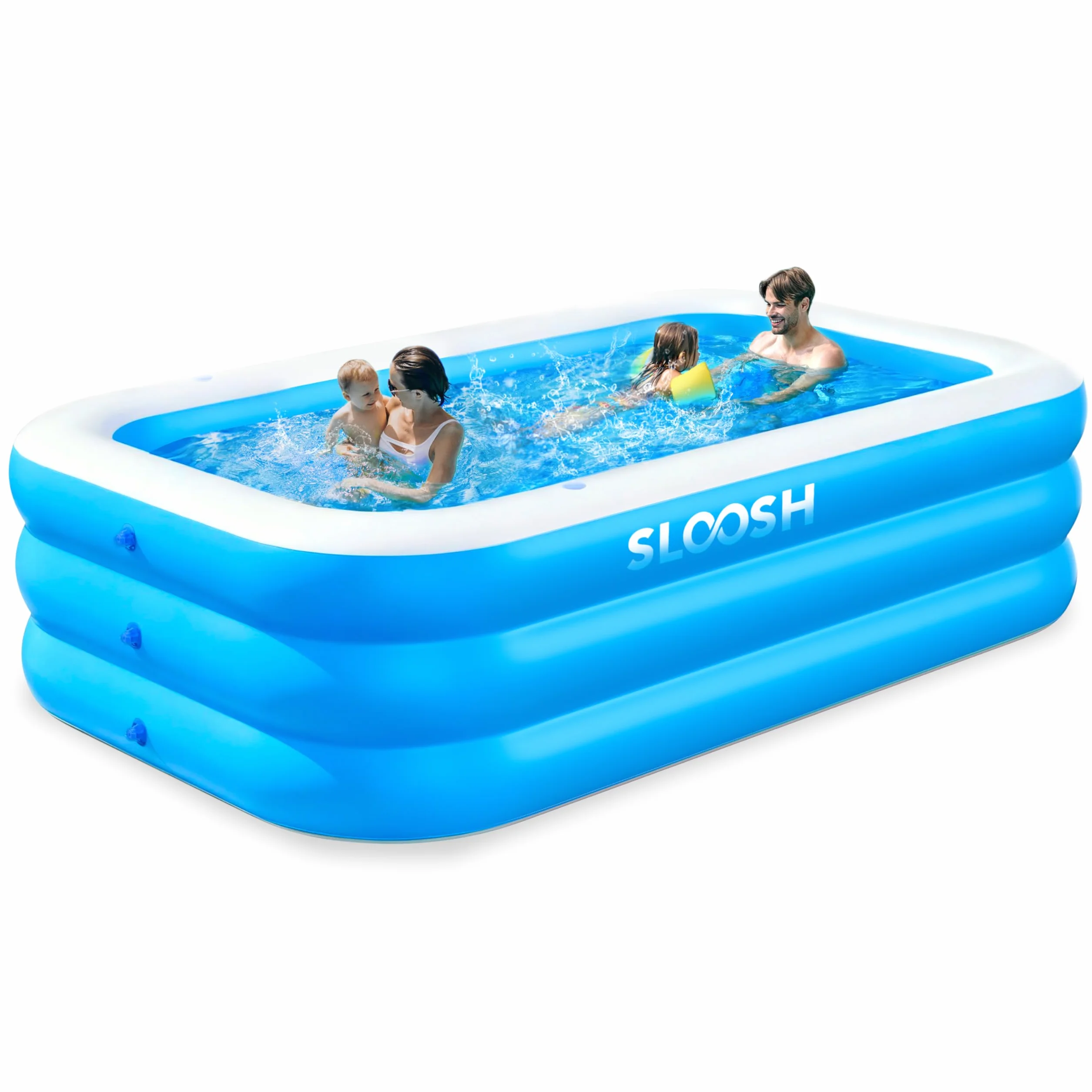 Sloosh Piscine Gonflable avec Sièges, 304,8 x 182,8 x 55,8 cm, Piscine Familiale Hors-Sol, Épaissie et Durable, Idéale pour Les Fêtes Aquatiques d'Été dans Le Jardin, la Cour ou la Pelouse, Bleu