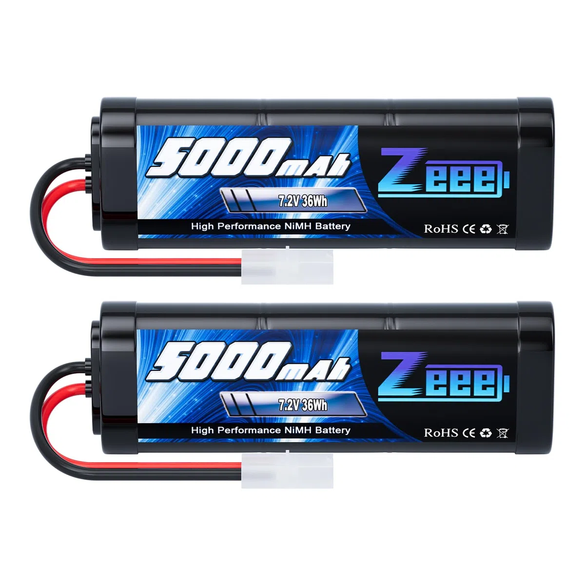 Zeee 7,2V 5000mAh RC NiMH Batterie avec Prise Tamiya pour Voiture RC Camion HPI Losi Kyosho Tamiya Hobby (2 Paquets)