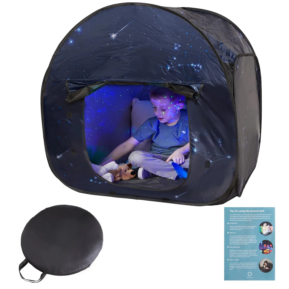 Tente Sensorielle | Coin Calme Enfants Jeux Et Détente | Thème Etoiles - Aide avec Autisme, TIS, Anxiété| Tente Sensorielle Occultante pour Enfants Autistes - Petite | Sensory Tent Star (90cm)