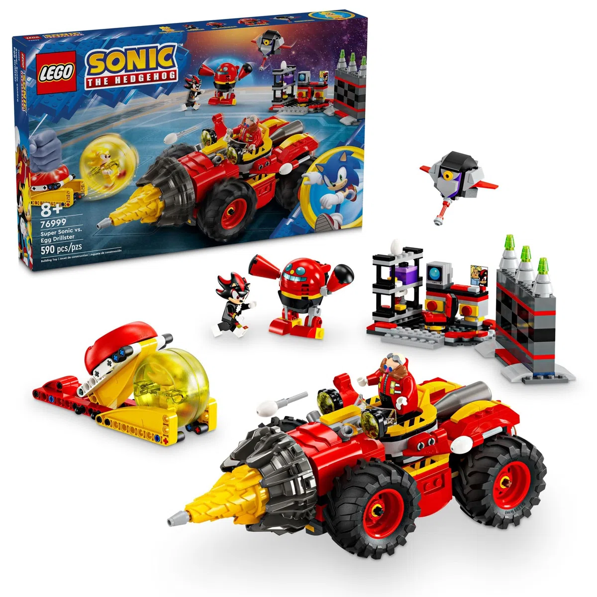 Lego Sonic The Hedgehog : Super Sonic vs. Egg Drillster Jouet de Jeu avec Ombre et Dr. Eggman, Jeu de Construction Super sonique pour garçons et Filles à partir de 8 Ans, 76999