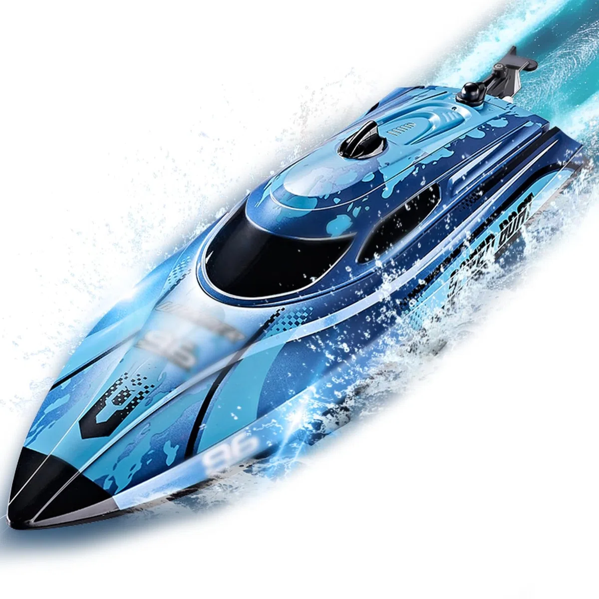 25 KM/H Bateau Télécommandé avec Lumière LED, 2,4 GHz Bateau Telecommandé Enfant, Bateaux Telecommande avec 2 Batteries pour 40 Minutes de Temps de Jeu, Cadeaux d'été pour Garçons et Filles (Bleu)
