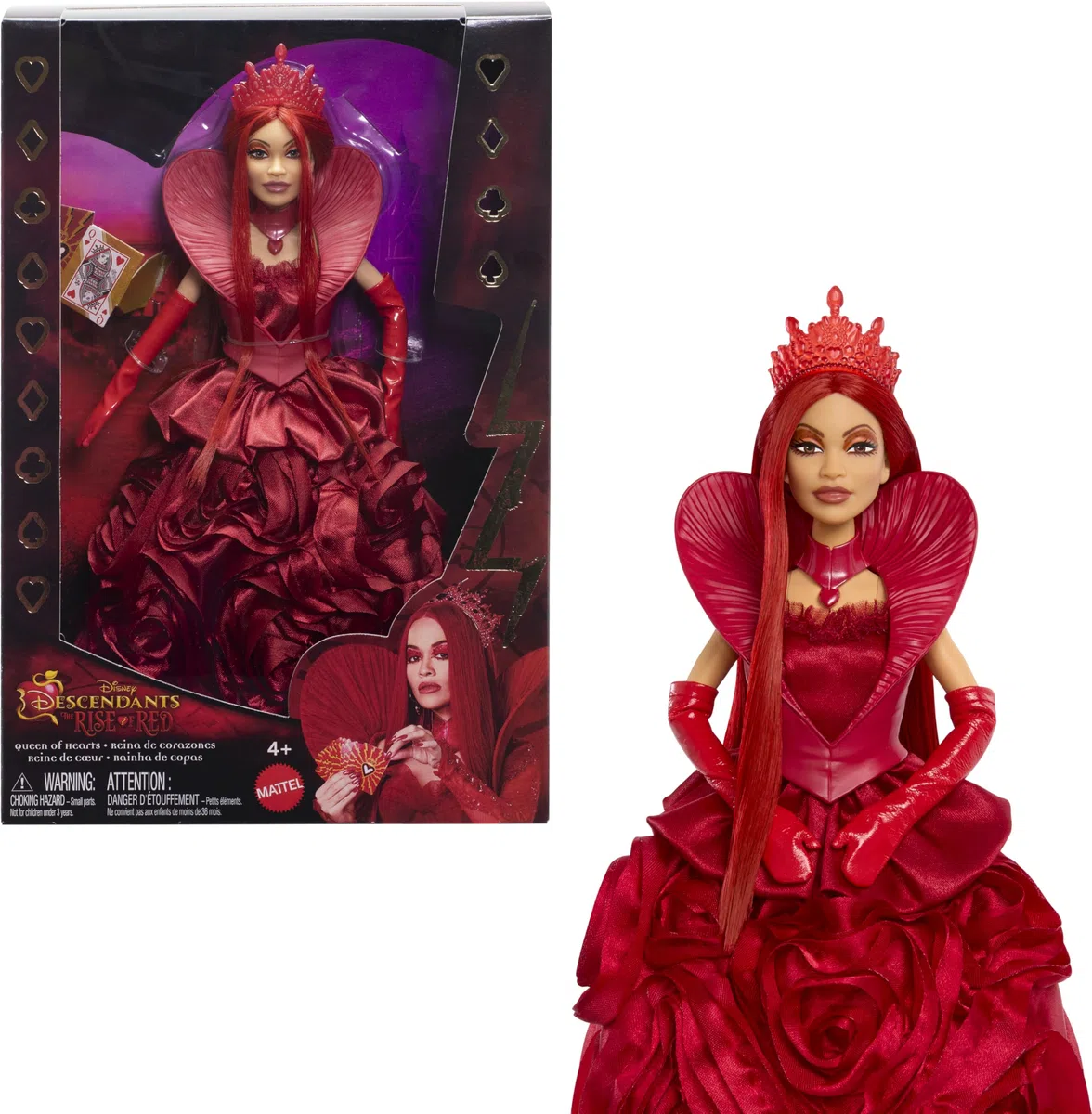 Mattel Disney Descendants : The Rise of Red Poupée Reine de Cœur avec robe royale et accessoires inspirés du film, inclut un socle pour poupée, HWV09