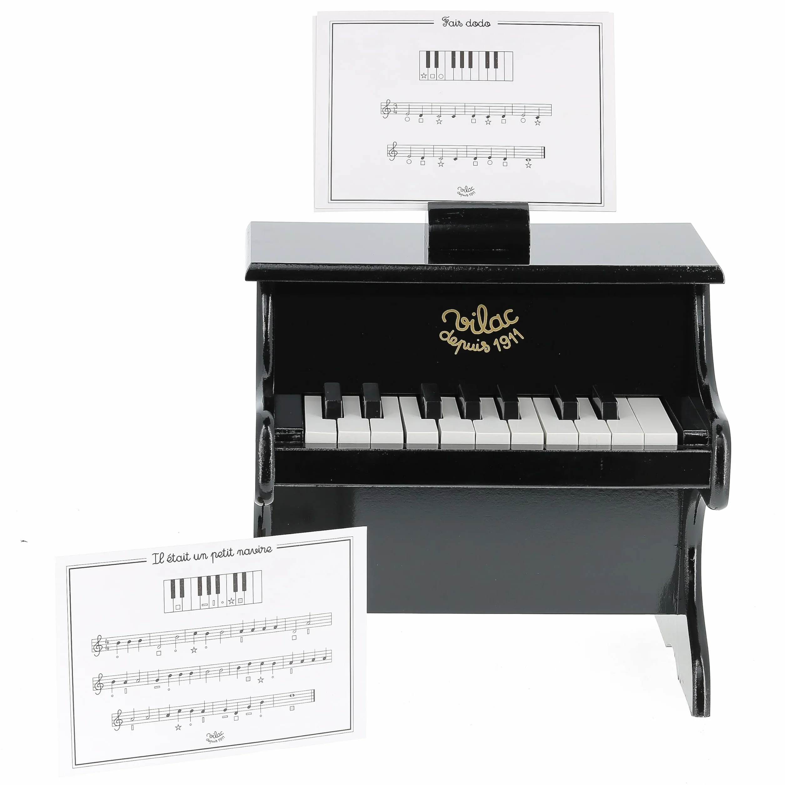 Vilac - jouet en bois - Instruments de musique - Piano Noir Avec Partitions - 8296
