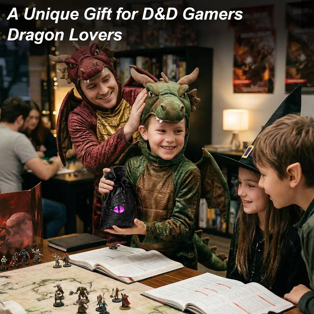 Haxtec Sac à dés dragon en cuir synthétique avec œil de dragon 3D, petit sac à cordon de serrage pour donjons et dragons, cadeau D&D pour les amateurs de dragons, brevet D893867