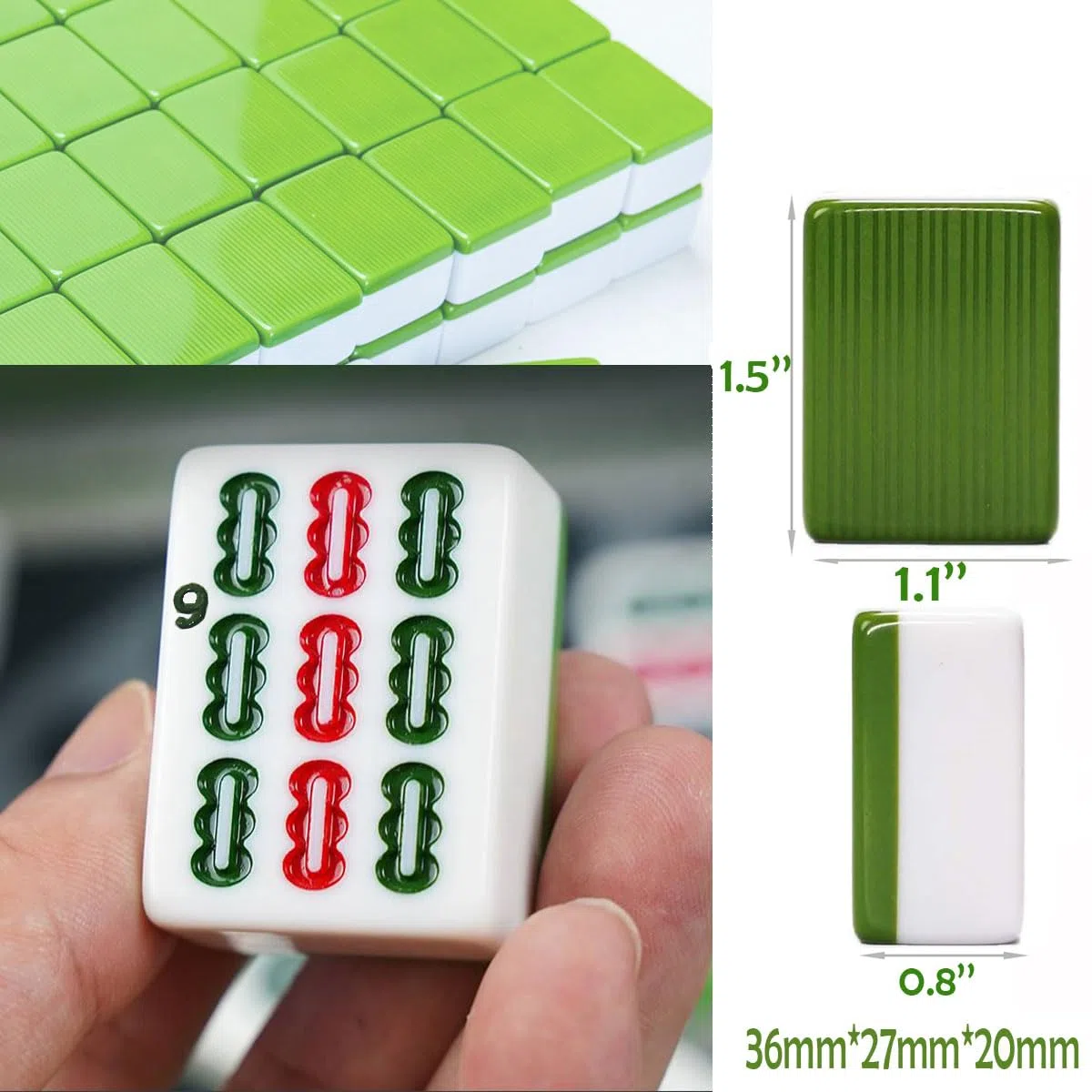 Ensemble de Mahjong Chinois avec étui de Transport, 3,8 cm de Large 144 + 2 Carreaux avec Chiffres Arabes, 2 dés et Un indicateur de Vent