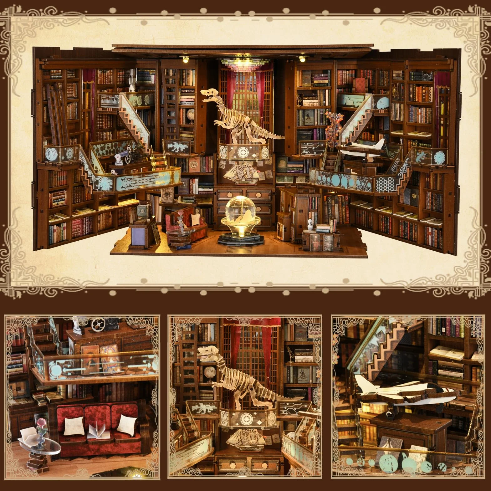 MiniCity Book Nook Kit - DIY Maison de poupée Miniature - Kit Booknook - Puzzle 3D en Bois - Serre-Livres - Décoration avec lumière LED - pour Adolescents et Adultes (Beyond Library Max)