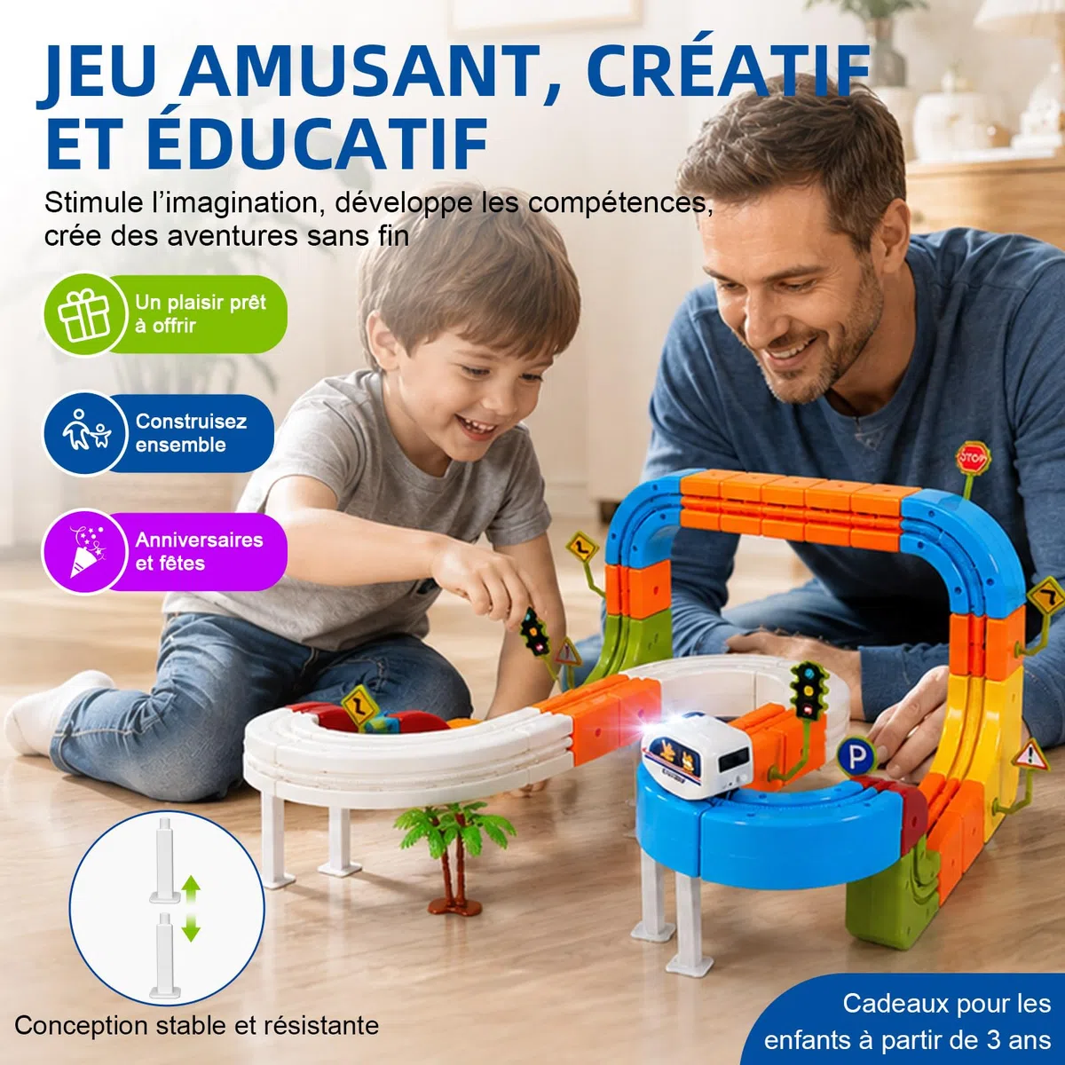 Circuit de Train électrique à Cubes de 145 pièces, Circuit de Train à gravité 3D à Construire soi-même, Jouet éducatif STEM, idée de Cadeau créative pour Les Enfants de 3 à 8 Ans