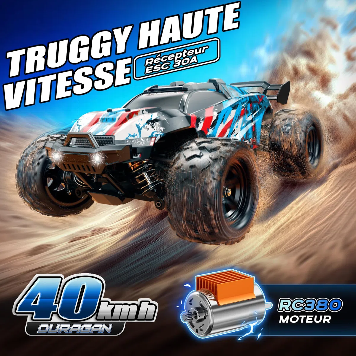 Voiture Télécommandée Adulte 1:18 RC Car 4x4 40 km/h Débutant, Voiture Radiocommandée Tout Terrain Compacte avec Transmission Métallique et 2 Batteries, Modèle RC Extérieur