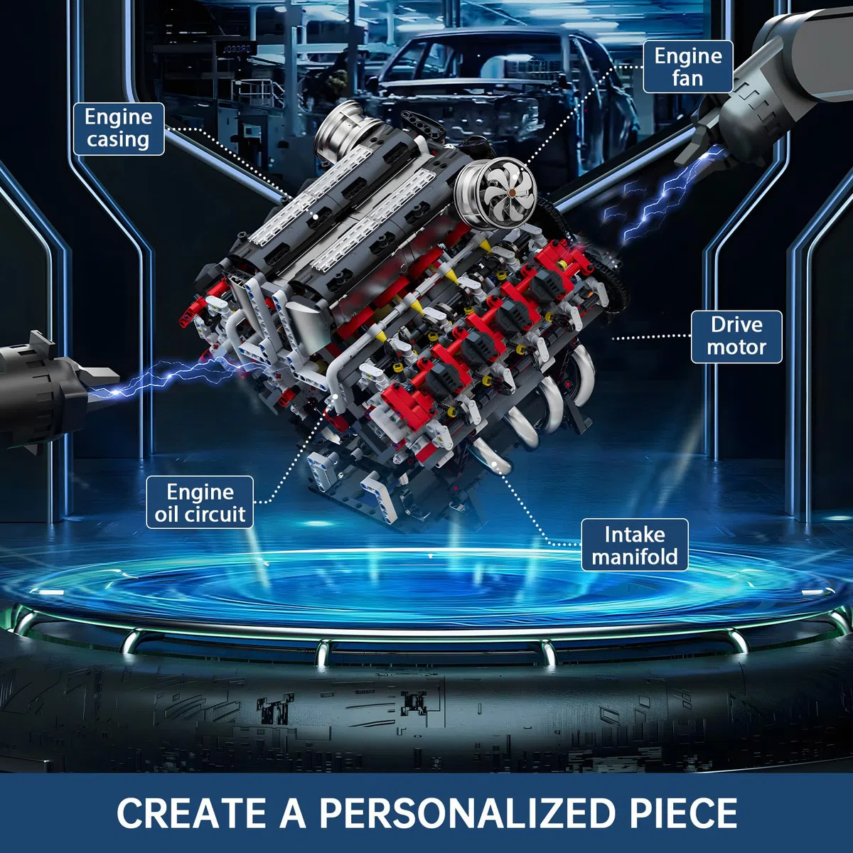Mould King 10130 Technique V8 Kit de Construction F488 Voiture Moteur Modèle Blocs de Simulation avec Moteur Fonctionnel pour Adultes (2718 Pièces)